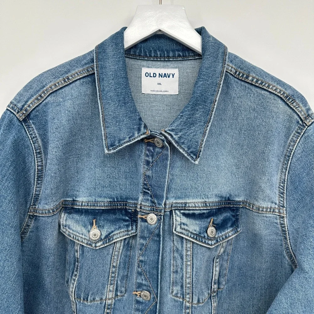 Old‎ Navy Denim Jacket Plus Size XXL Trucker Stretch Jean Pockets Minimalist New - Picture 4 of 13